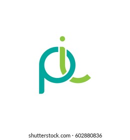Initial letters pi, round overlapping chain shape lowercase logo modern design modern green