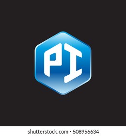 Initial letters PI rounded hexagon shape blue modern logo