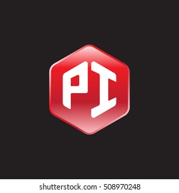 Initial letters PI rounded hexagon shape red modern logo