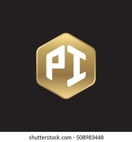 Initial letters PI rounded hexagon shape gold modern logo