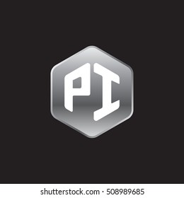 Initial letters PI rounded hexagon shape silver modern logo
