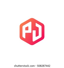 Initial letters PJ rounded hexagon shape red orange simple modern logo