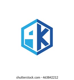 Initial letters PK negative space hexagon shape logo