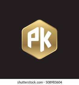 Initial letters PK rounded hexagon shape gold modern logo
