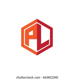 Initial letters PL hexagon shape logo red orange