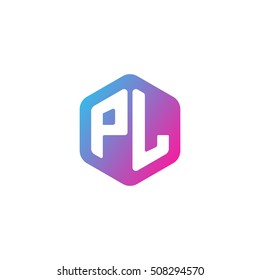 Initial letters PL rounded hexagon shape blue pink purple simple modern logo