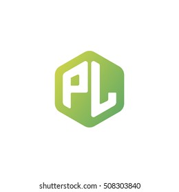 Initial letters PL rounded hexagon shape green simple modern logo