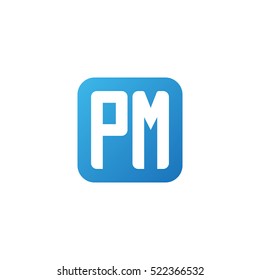 Initial letters PM rounded square shape blue simple logo