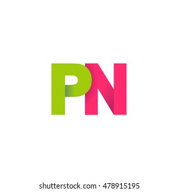 Initial letters PN overlapping fold logo green magenta