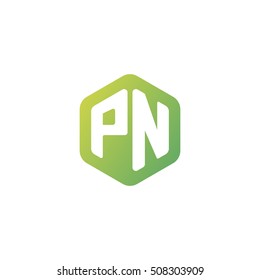 Initial letters PN rounded hexagon shape green simple modern logo