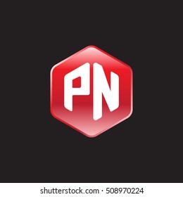 Initial letters PN rounded hexagon shape red modern logo