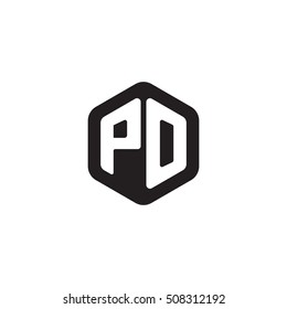 Initial letters PO rounded hexagon shape monogram black simple modern logo