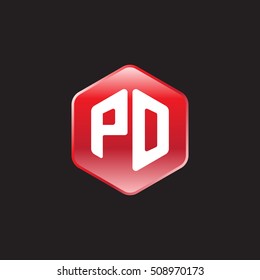 Initial letters PO rounded hexagon shape red modern logo