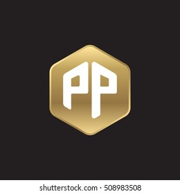 Initial letters PP rounded hexagon shape gold modern logo