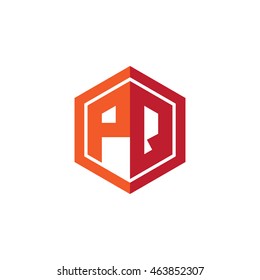 Initial letters PQ hexagon shape logo red orange