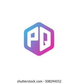 Initial letters PQ rounded hexagon shape blue pink purple simple modern logo