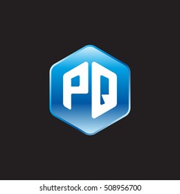 Initial letters PQ rounded hexagon shape blue modern logo