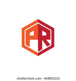 Initial letters PR hexagon shape logo red orange