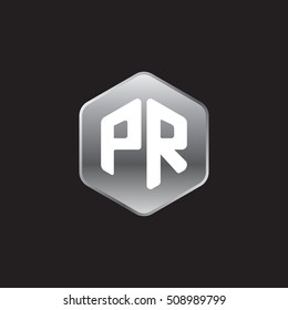 Initial letters PR rounded hexagon shape silver modern logo