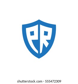 Initial letters PR shield shape blue simple logo