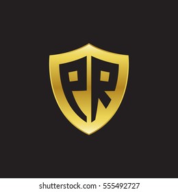 Initial letters PR shield shape gold logo