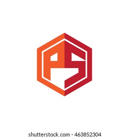 Initial letters PS hexagon shape logo red orange