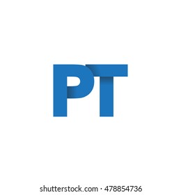 Initial letters PT overlapping fold logo blue