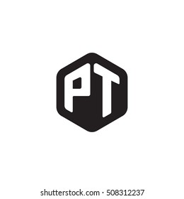 Initial letters PT rounded hexagon shape monogram black simple modern logo