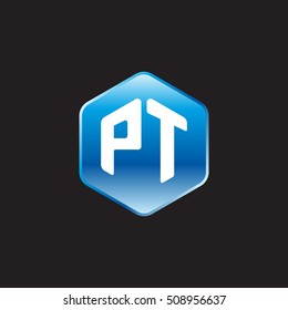 Initial letters PT rounded hexagon shape blue modern logo