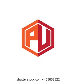 Initial letters PU hexagon shape logo red orange
