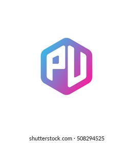 Initial letters PU rounded hexagon shape blue pink purple simple modern logo