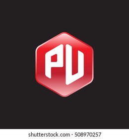 Initial letters PU rounded hexagon shape red modern logo