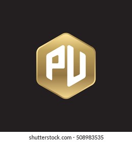 Initial letters PU rounded hexagon shape gold modern logo
