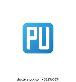 Initial letters PU rounded square shape blue simple logo