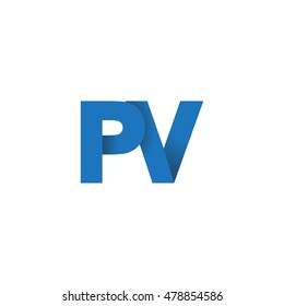 Initial letters PV overlapping fold logo blue