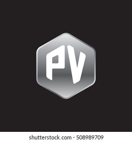 Initial letters PV rounded hexagon shape silver modern logo