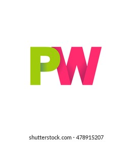 Initial letters PW overlapping fold logo green magenta