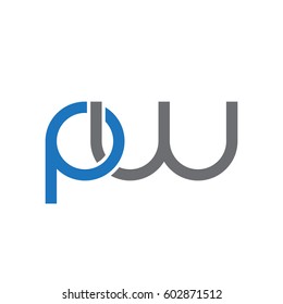 Initial letters pw, round overlapping chain shape lowercase logo modern design blue gray