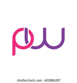 Initial letters pw, round overlapping chain shape lowercase logo modern design pink purple