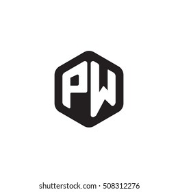 Initial letters PW rounded hexagon shape monogram black simple modern logo