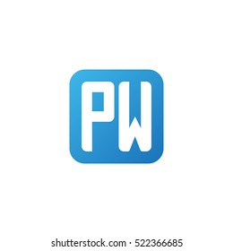 Initial letters PW rounded square shape blue simple logo