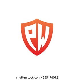 Initial letters PW shield shape red simple logo