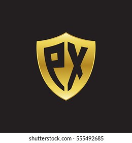 Initial letters PX shield shape gold logo