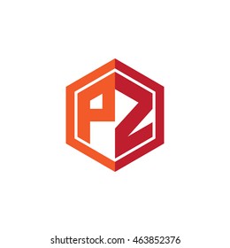 Initial letters PZ hexagon shape logo red orange