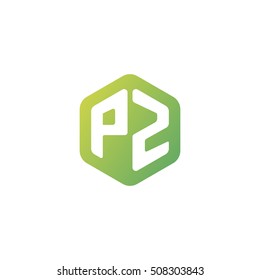 Initial letters PZ rounded hexagon shape green simple modern logo