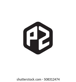 Initial letters PZ rounded hexagon shape monogram black simple modern logo
