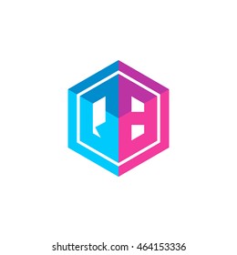 Initial letters QB hexagon box shape logo blue pink purple