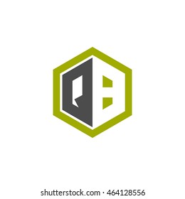 Initial letters QB negative space hexagon shape logo green black gray
