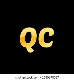 Initial letters QC with logo design inspiration gold metallic texture, trendy, 3d glossy, overlapping, based alphabet logo for media company identity, isolated on black background.