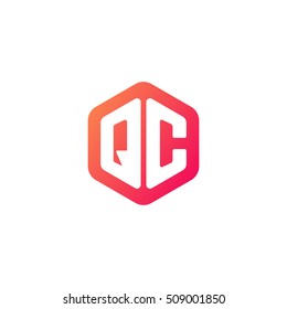 Initial letters QC rounded hexagon shape red orange simple modern logo